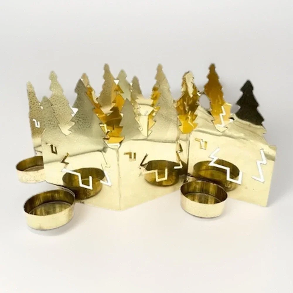 Crate & Barrel Brass Christmas Tree Votive Candle Holder Set of 3 Modern Minimal